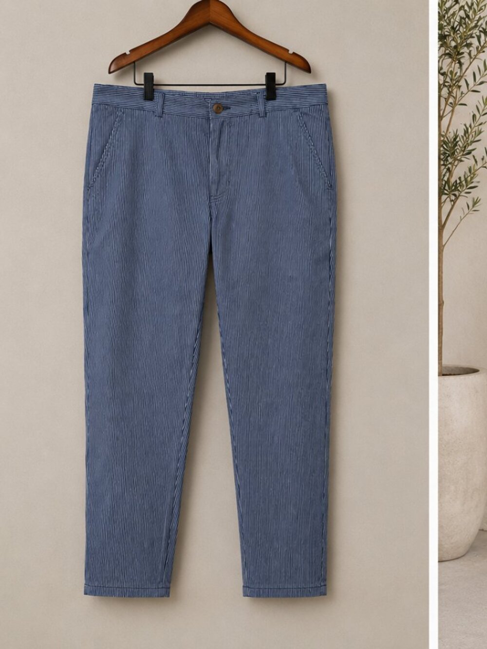 M&S Navy Pinstripe Cotton Chinos Size 14 Stretch Ankle Pants EUC - Picture 4 of 12